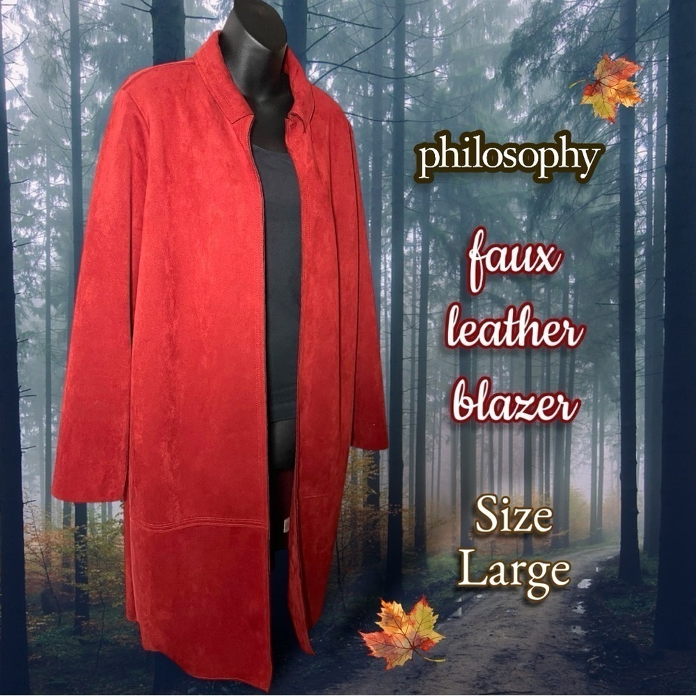Philosophy Burnt Orange Faux Suede Leather Overcoat Jacket Size Large